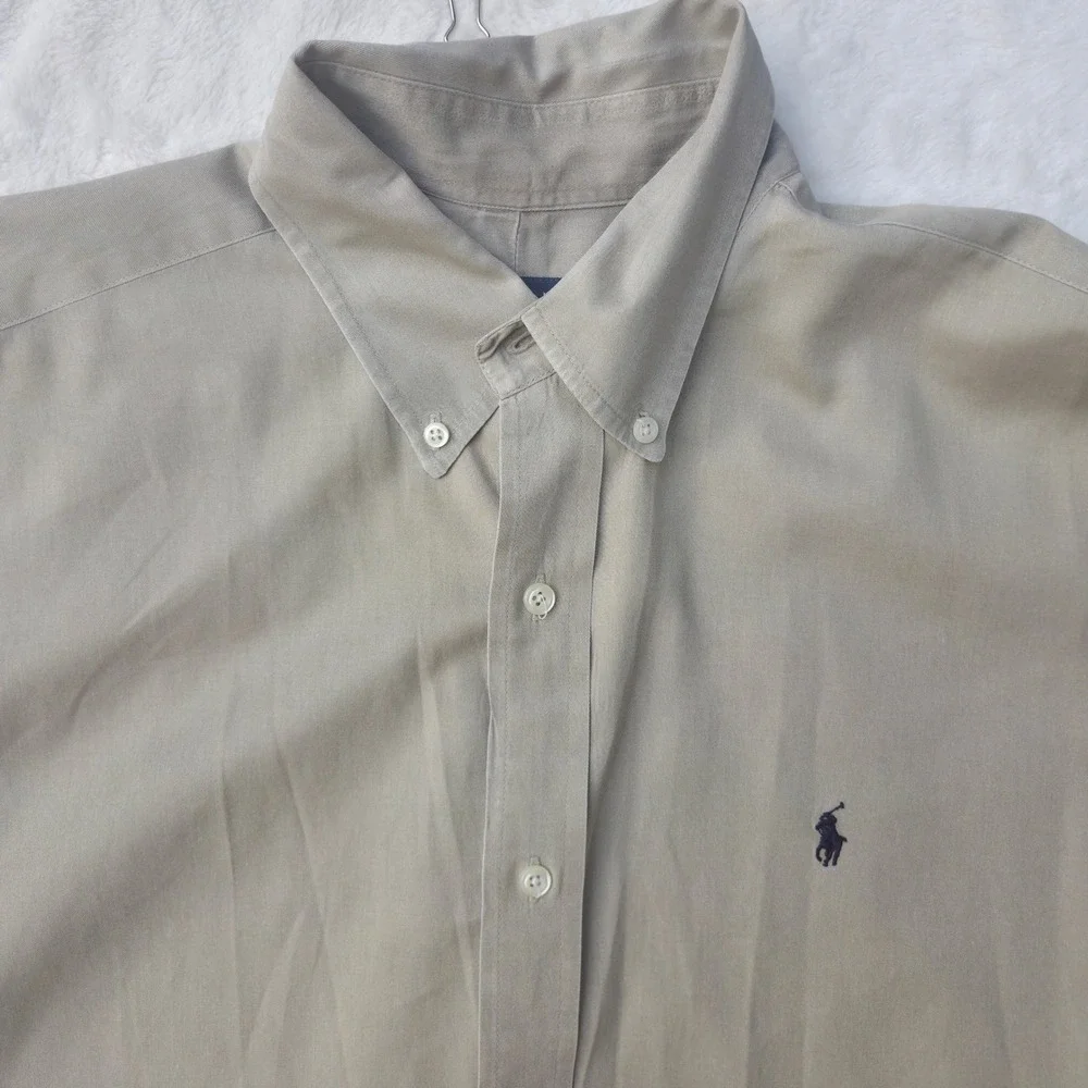 Ralph Lauren Mens Blake Button Down Shirt XL Khaki 100% Cotton Long Sleeve